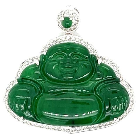 Jadeite Jade Buddha 18k White Gold Pendant - Gem