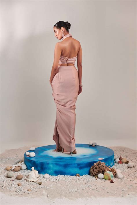 One Knot One - Nudish Pink Drape Skirt and Top - Elahe