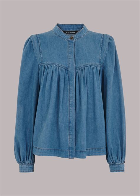 Denim Mollie Chambray Denim Blouse | WHISTLES | Whistles US