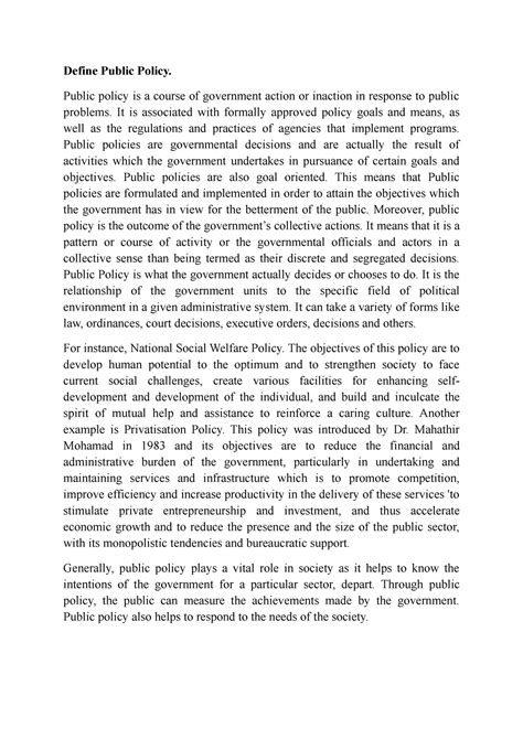 Definition of Public Policy - Define Public Policy. Public policy is a course of government ...