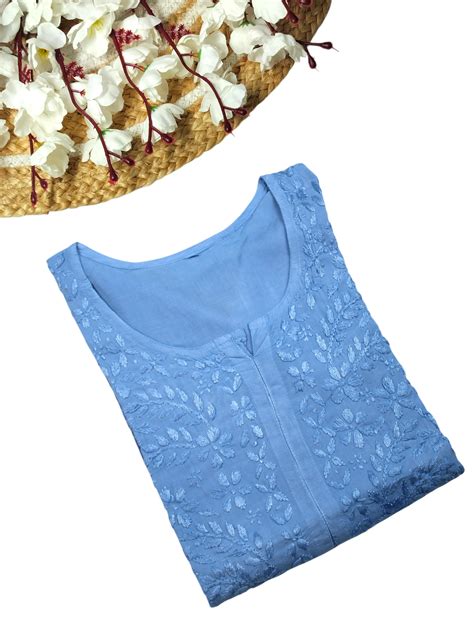HUDA BLUE DUAL SHADE MODAL LONG KURTA – Chikankari Creations