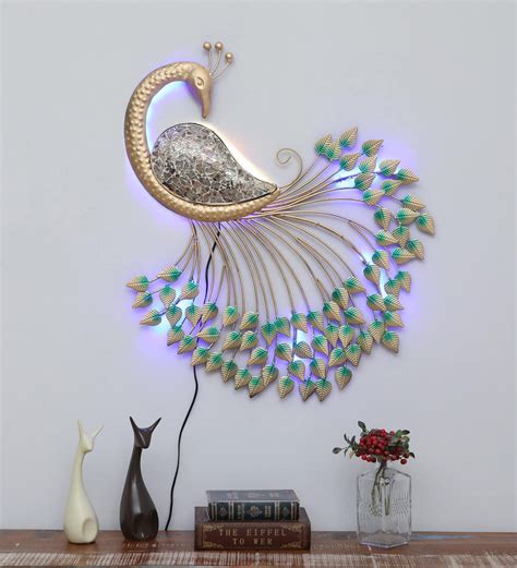 Elegant Golden Peacock Metal Wall Art with LED Backlight ...