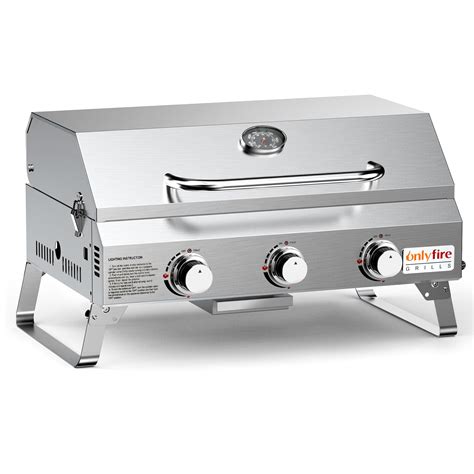 Onlyfire Tabletop Gas Grill 3 Burners, 24" Stainless Steel Portable ...