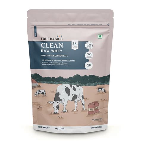 TrueBasics Clean Raw Whey Protein Concentrate Powder (Unflavoured, 1kg ...