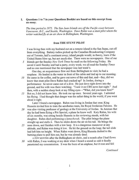 From The Stunt Pilot, essay excerpt - ENGG 233 - Studocu