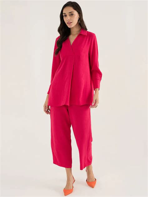 Femella Hot Pink Yoke Detail Co-Ord Set – Plumvera