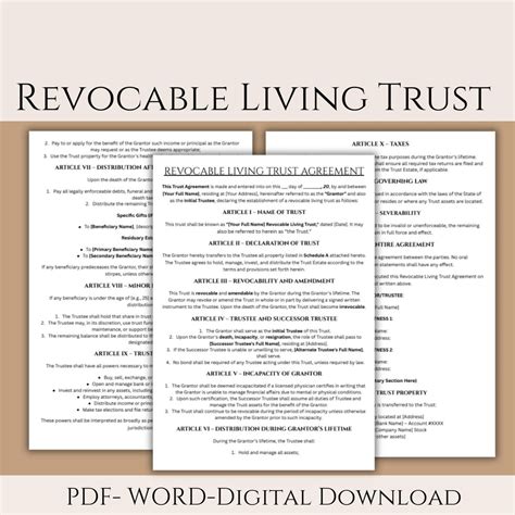 Revocable Living Trust Agreement, Living Trust Form, Inter Vivos Trust ...
