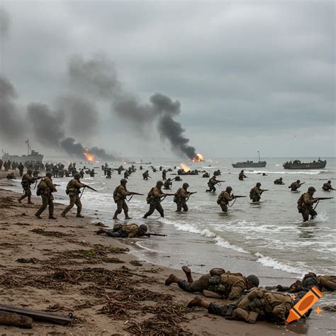 Americans storming Normandy Beach on Craiyon