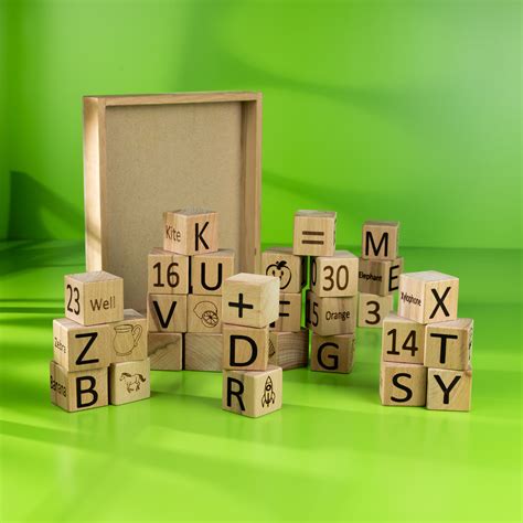 4-in-1 Wooden Learning Block Set - 30 Large Blocks - 4 side Engraved ...