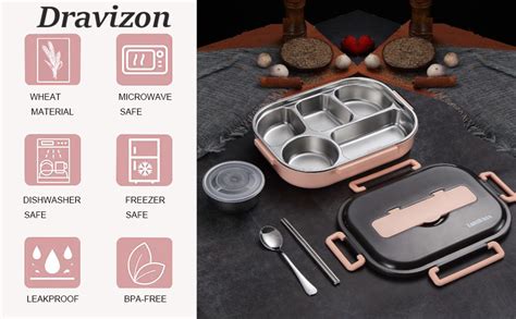 Dravizon Stainless Steel Leak Proof 5 Compartment Lunch Box Bento Box ...