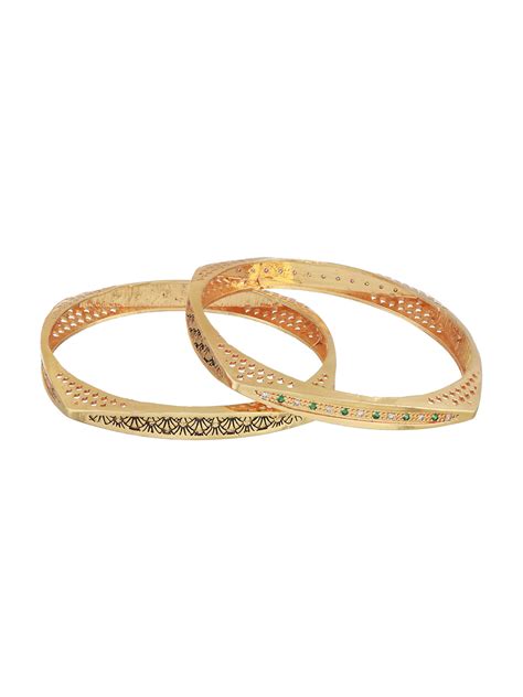 Pink & White Stone Studded Gold-Plated Bangle Set of 2 – Priyaasi