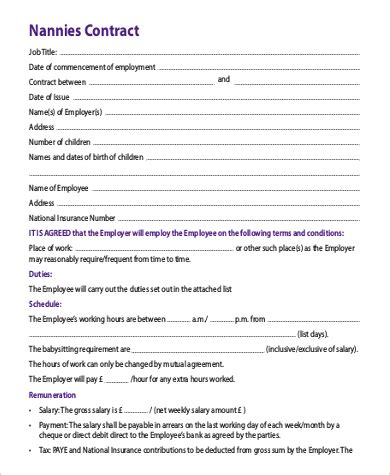 FREE 10+ Sample Nanny Contracts in PDF | MS Word | Google Docs | Pages