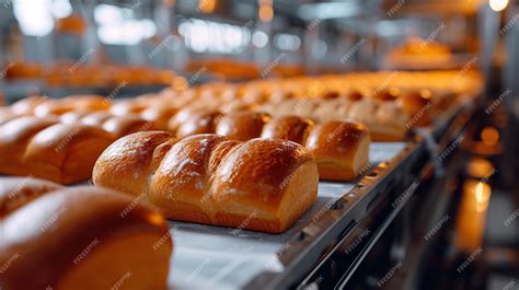 Premium Photo | Fresh bread loaves produced by an automated bakery over ...