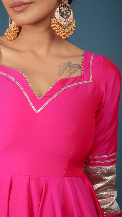 AMBER HOT PINK TAFFETA SILK ANARKALI SET – Pomcha Jaipur