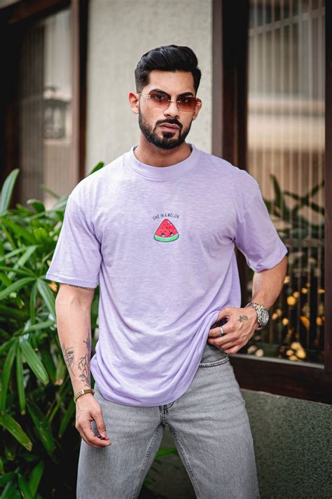 Gritstones Lavender "ONE IN A MELON" Oversized Cotton T-Shirt