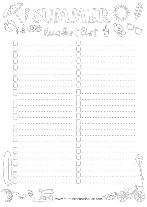 Free Summer Bucket List Template - Mum In The Madhouse