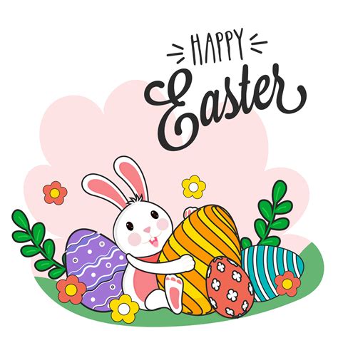 Happy Easter Poster Design with Cute Bunny holding Printed Eggs ...
