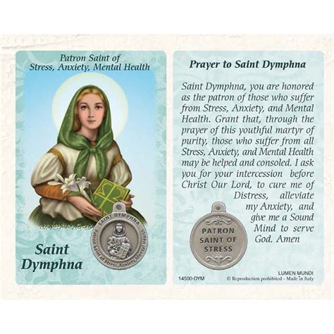 St. Dymphna Patron Saint of Stress Healing Prayercard with Medal – The ...