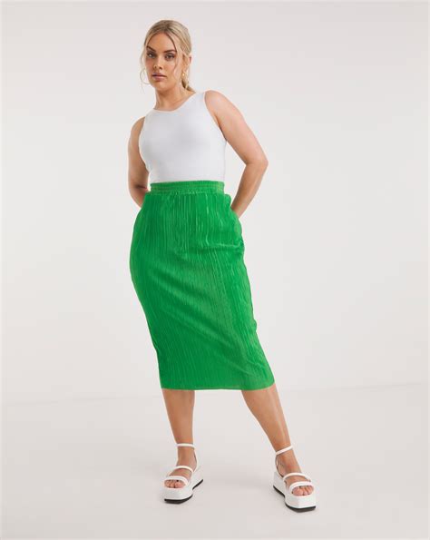 Green Plisse Midi Tube Skirt | Simply Be