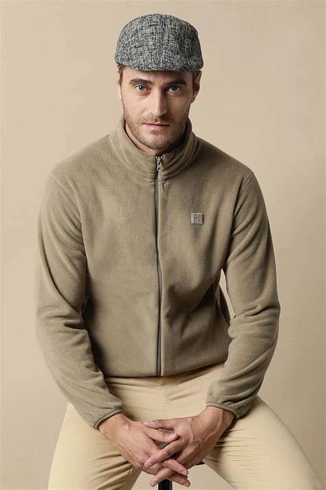 Buy Men's Tan Full-Zip Fleece Sweatshirt By Fort Collins Online in India