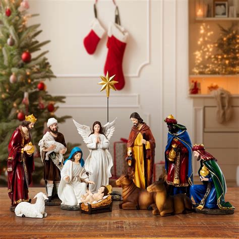 TOETOL 7 inch Indoor Christmas Nativity Set Scene, 13 Pieces Family ...