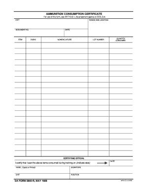 Ammunition Consumption Certificate - Blank Fillable Template | Fill Out ...