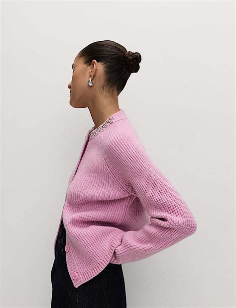 Buy Textured Embellished Button Front Cardigan at Marks & Spencer