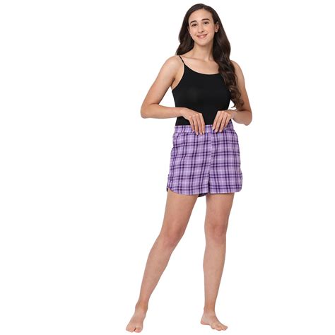 Buy Mystere Paris Classic Checks Cotton Lounge Shorts - Purple (L) Online