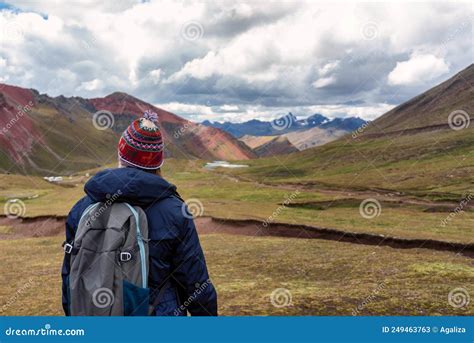 Hiker in the High Elevation Region of Rainbow Mountain Stock Image ...