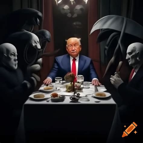 Hyperrealistic formal dinner scene at Mar-A-Lago with Donald Trump and ...
