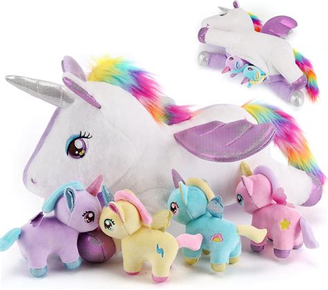 gnomantic 5 Pieces Unicorn Stuffed Animals - 1 Mommy Stuffed Unicorn ...
