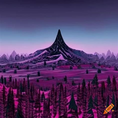 Dark pink and red psychedelic landscape