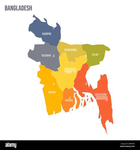 Bangladesh political map of administrative divisions - divisions. Colorful spectrum political ...