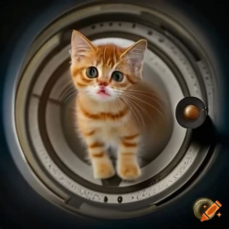 Cute caramel kitten on a sci-fi control counter