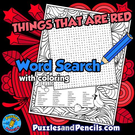 Things that are Red Word Search Puzzle with Coloring | Wordsearch ...
