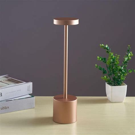 Rose Gold Lite Sleek Metal Rechargeable Tower Cordless Table Lamp with ...