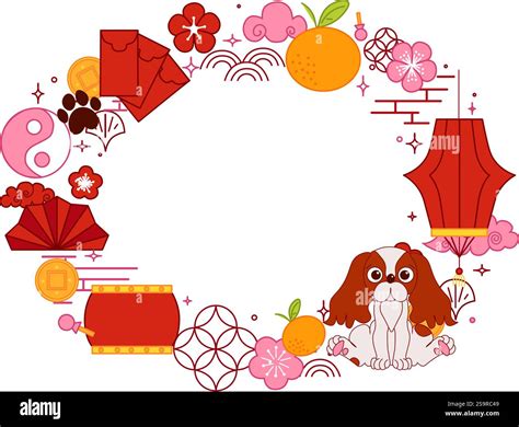 Chinese new year of dog 2030 oval frame template for your text. CNY ...