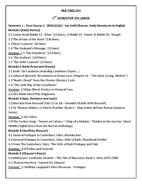 1ST SEM MA ENGLISH Semester 1 Syllabus: Core Courses Overview - Studocu
