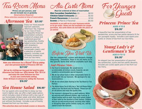 The White Heron Tea & Gifts menu in New Port Richey, Florida, USA