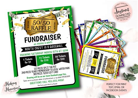 50/50 Raffle Ticket Fundraiser Flyer, Split the Pot Raffle Fundraiser ...