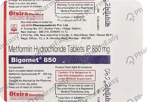 Bigomet 850 MG Tablet (10): Uses, Side Effects, Price & Dosage | PharmEasy