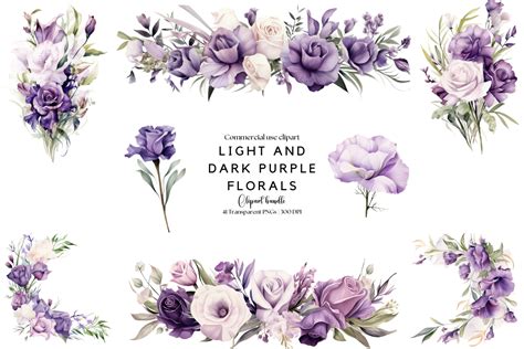 Light and Dark Purple Floral Clipart Graphic by Clip Craft Emporium ...