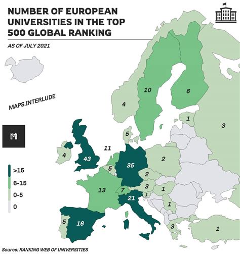 Number of European universities in the top 500... - Maps on the Web