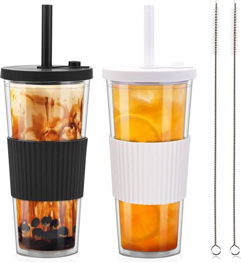 Amazon.com | EleBoba 24oz Reusable ASA Premium Acrylic Boba Cup with Lid, Straws, Carry Pouch ...