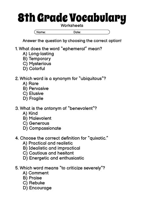 16 8th Grade Vocabulary Worksheets - Free PDF at worksheeto.com