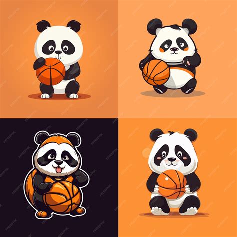 Premium Vector | A collection of pandas playing basketball and one of ...