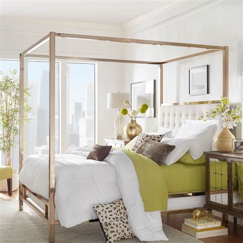 Solivita champagne gold queen size metal canopy bed by inspire q bold ...