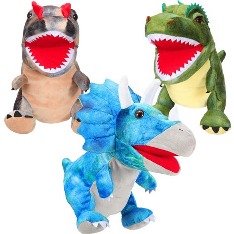 Buy 3 Pieces Dinosaur Hand Puppets 12 Inch Plush Stuffed Animals Puppet ...