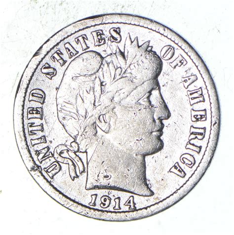 Higher Grade - 1914 Barber Liberty US Silver Dime - Great Detail in ...