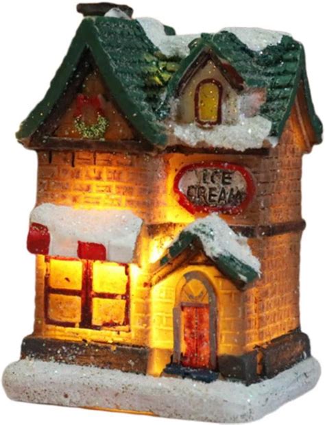 BNF Vintage Style Christmas Village House Cabin Figurine Warm Light ...